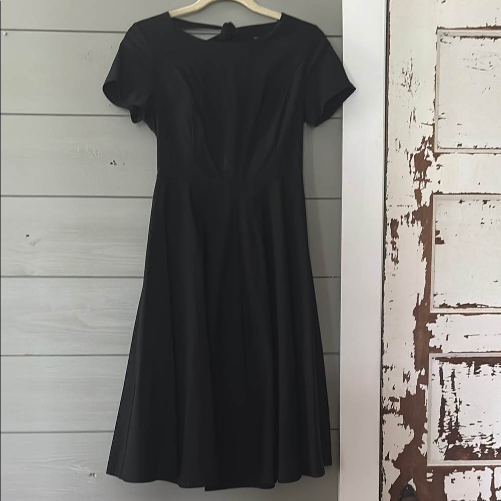 Black A-Line Midi Dress with Crew Neck